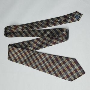 Men's Tie, Stafford, Diagonal Plaid, Dk Red, Gold, Gray 59½"
